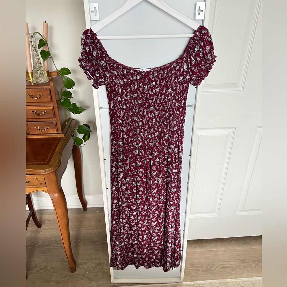 Shirred puff sleeve dress